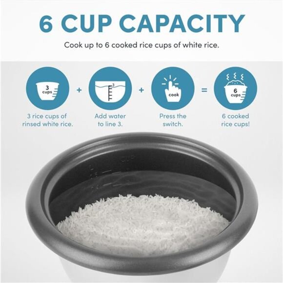 Aroma 6-cup (cooked) 1.5 Qt. One Touch Rice Cooker, White (ARC-363NG), 6 cup - Picture 2 of 5